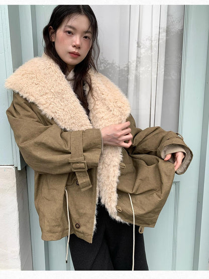 Dorydory Oversized Lapel Distressed Vintage Warm Women&