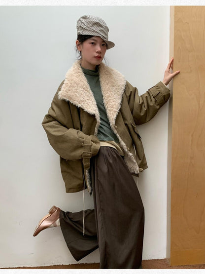 Dorydory Oversized Lapel Distressed Vintage Warm Women&