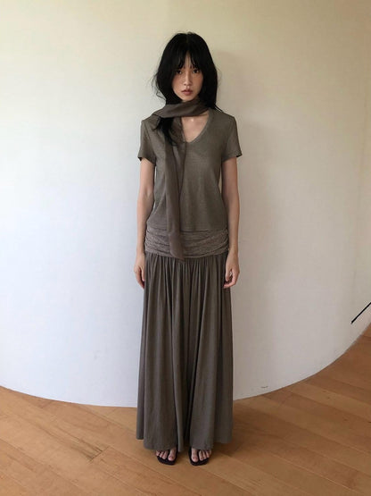 Dorydory Palm Oat Ruffle Hem High Waist Slim Wide Leg Women&