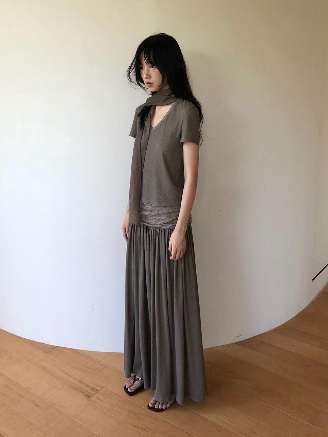 Dorydory Palm Oat Ruffle Hem High Waist Slim Wide Leg Women&