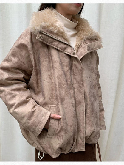 Dorydory Peach Pink Fur Trim Bud Hem Distressed Women&