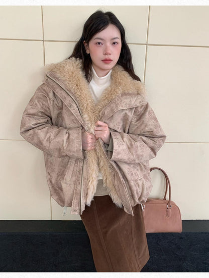 Dorydory Peach Pink Fur Trim Bud Hem Distressed Women&