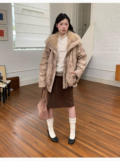 Dorydory Peach Pink Fur Trim Bud Hem Distressed Women&