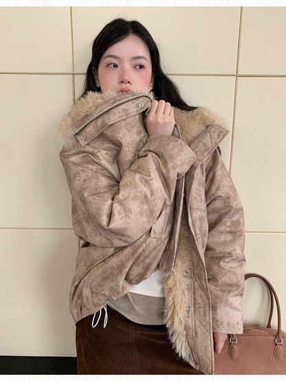 Dorydory Peach Pink Fur Trim Bud Hem Distressed Women&