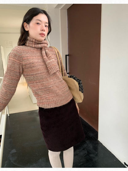 Dorydory Pink Orange Sunset Ombre Scarf Collar Knit Women&