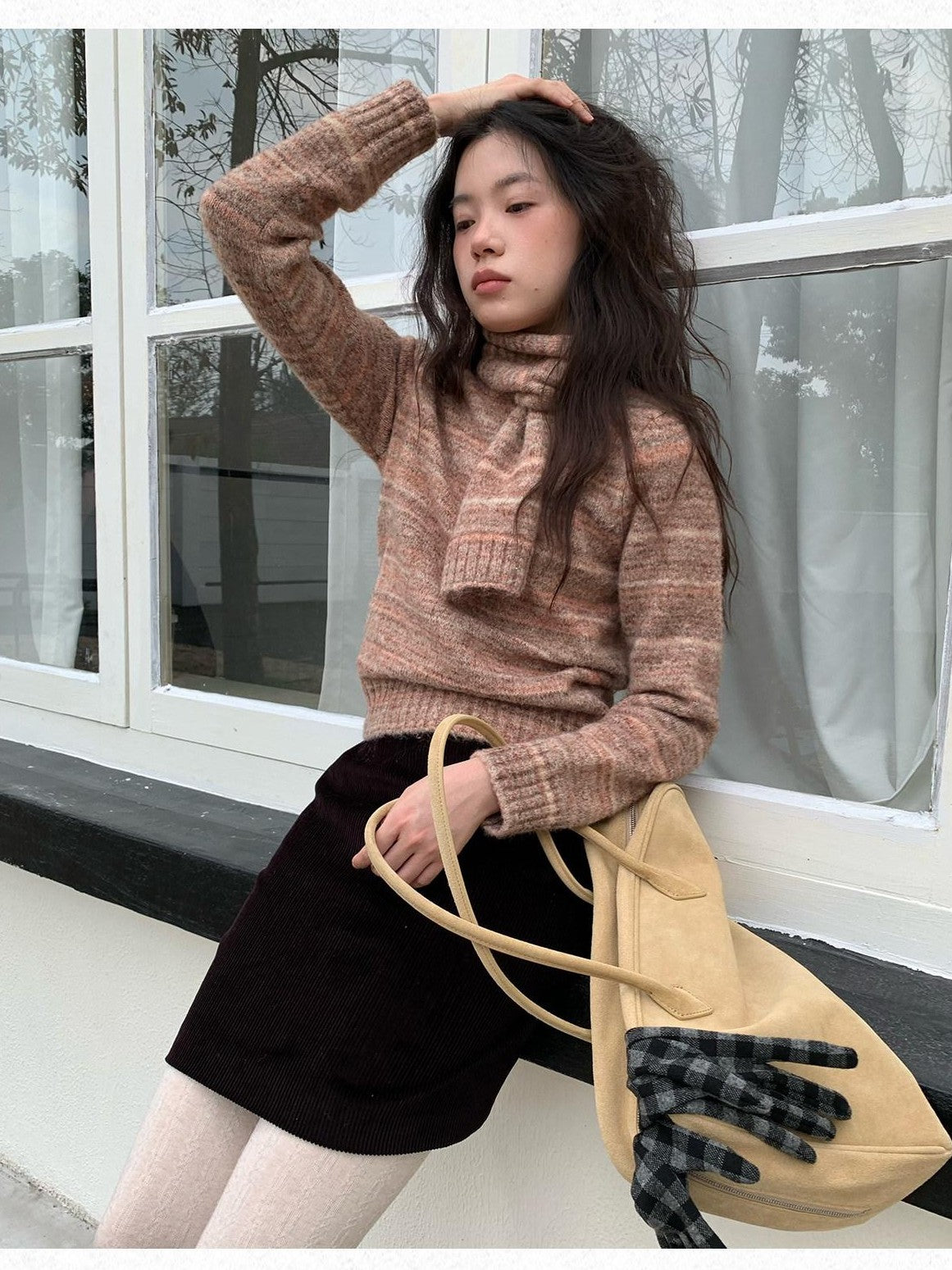 Dorydory Pink Orange Sunset Ombre Scarf Collar Knit Women&