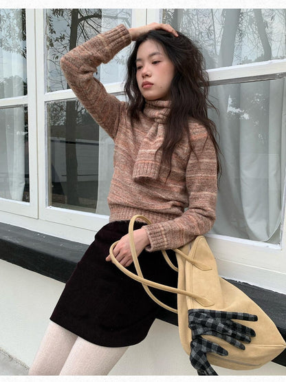 Dorydory Pink Orange Sunset Ombre Scarf Collar Knit Women&