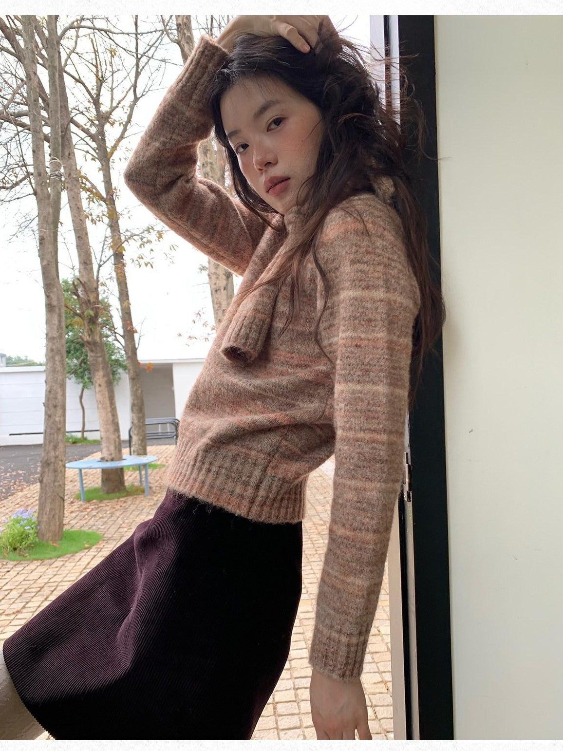 Dorydory Pink Orange Sunset Ombre Scarf Collar Knit Women&