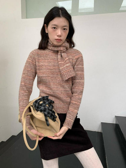 Dorydory Pink Orange Sunset Ombre Scarf Collar Knit Women&