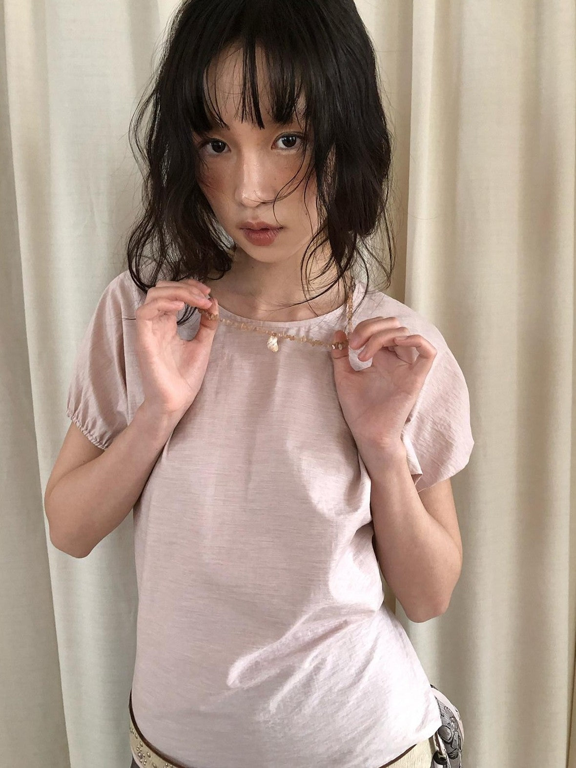 Dorydory Pink Puff Sleeve Shell Pendant Women&