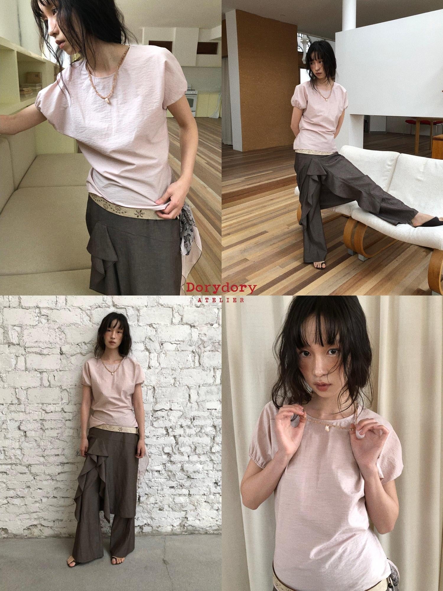 Dorydory Pink Puff Sleeve Shell Pendant Women&