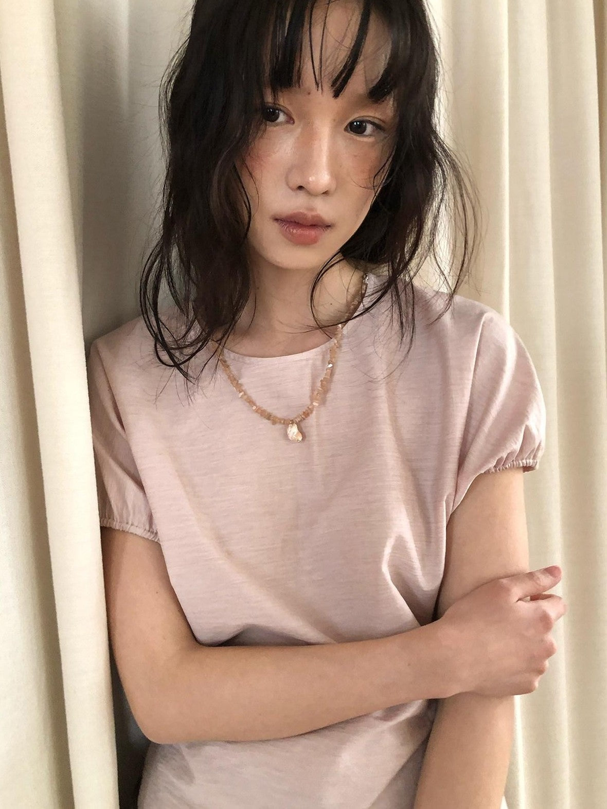 Dorydory Pink Puff Sleeve Shell Pendant Women&