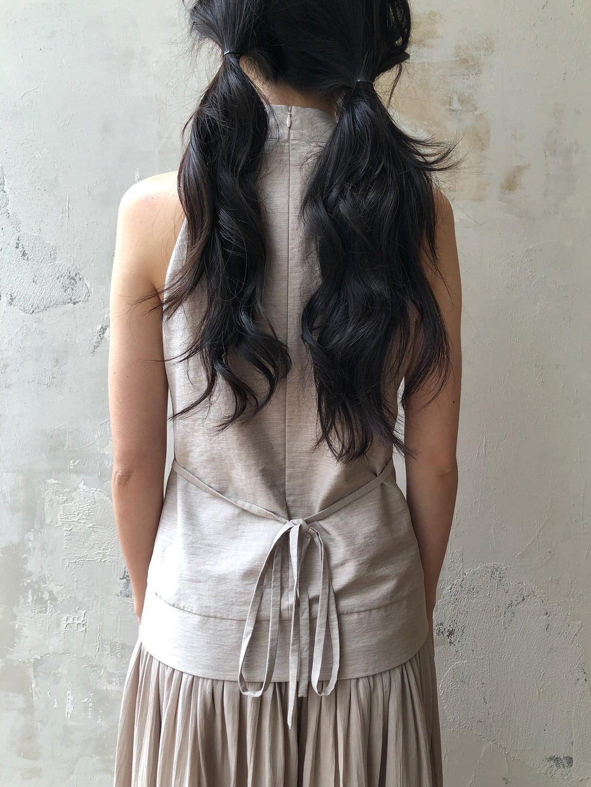 Dorydory Pink Purple Pleated Half High Collar Sleeveless Women&