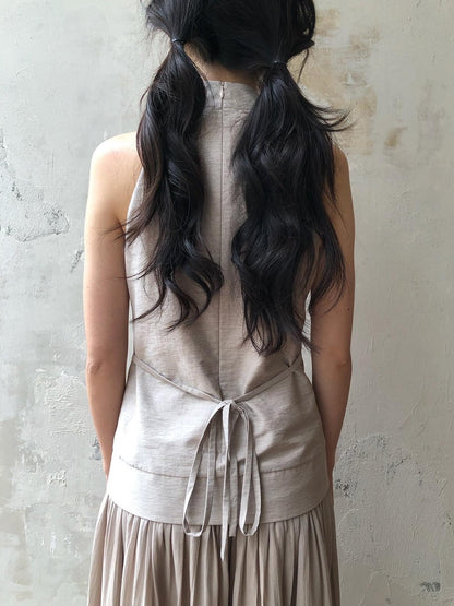 Dorydory Pink Purple Pleated Half High Collar Sleeveless Women&