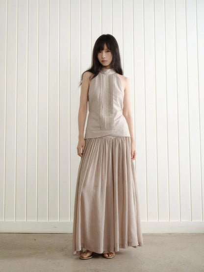 Dorydory Pink Purple Pleated Half High Collar Sleeveless Women&