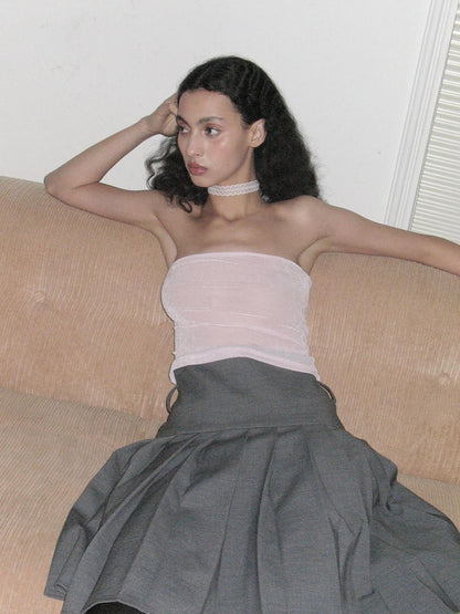Dorydory Pink Solid Sheer Mesh Knitted Bandeau Women&