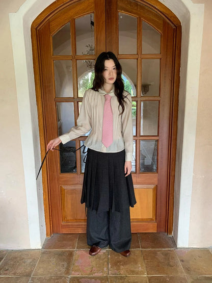 Pleated Palazzo Pants With Flowy Straight Leg Design