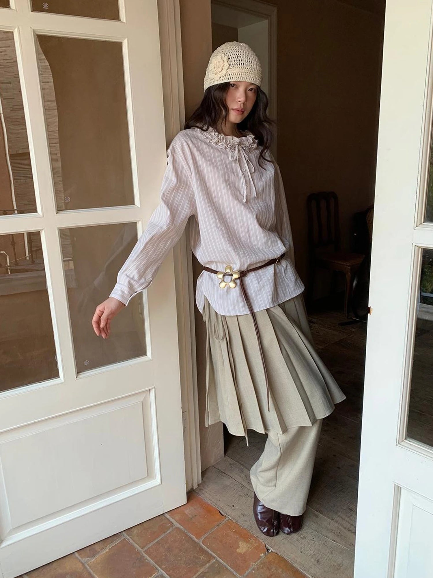 Pleated Palazzo Pants With Flowy Straight Leg Design