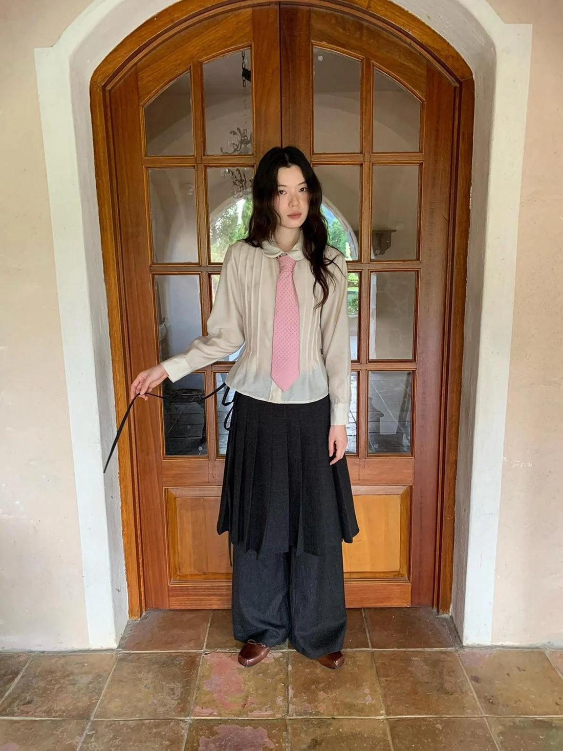 Pleated Palazzo Pants With Flowy Straight Leg Design