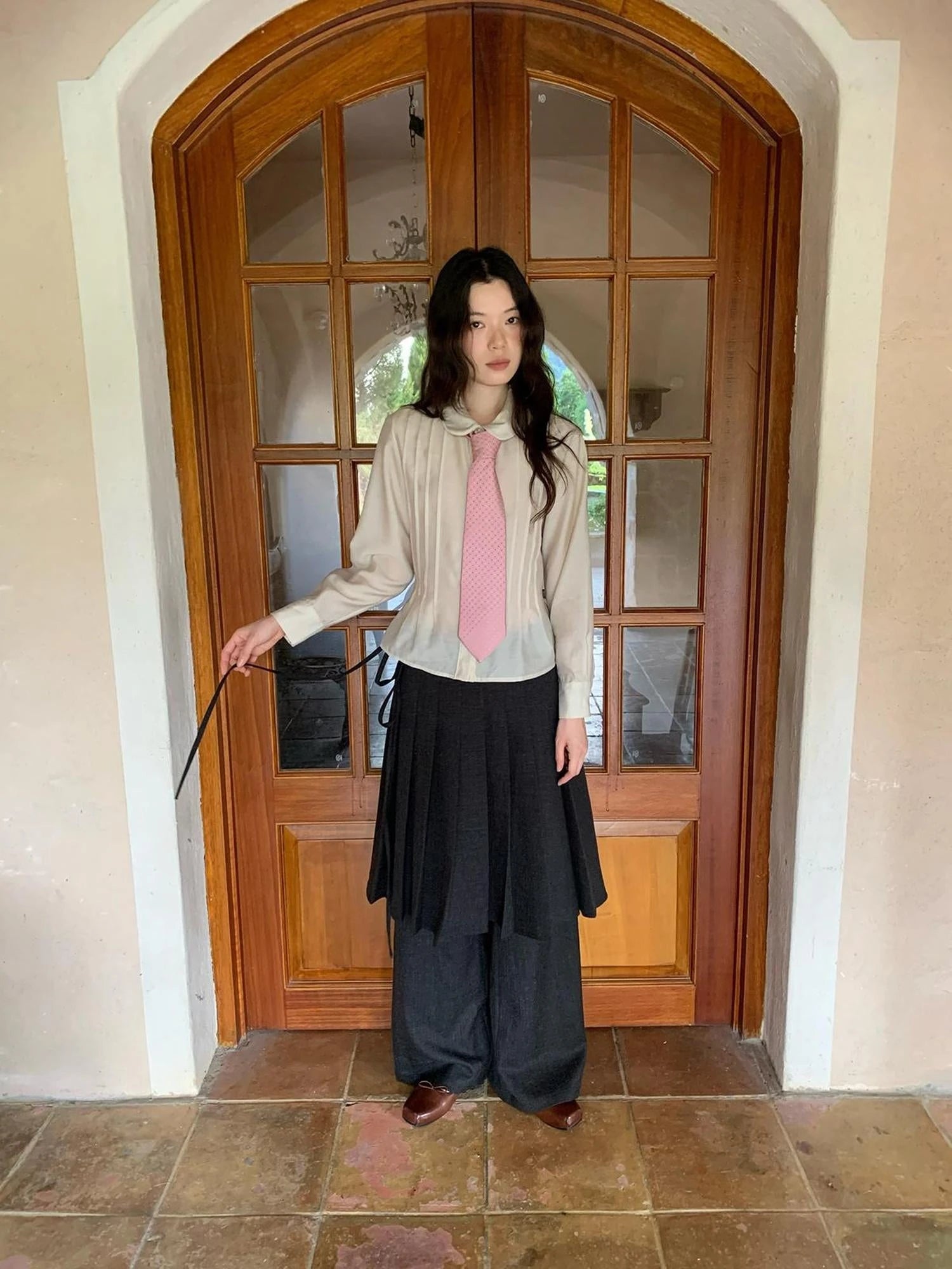 Pleated Palazzo Pants With Flowy Straight Leg Design