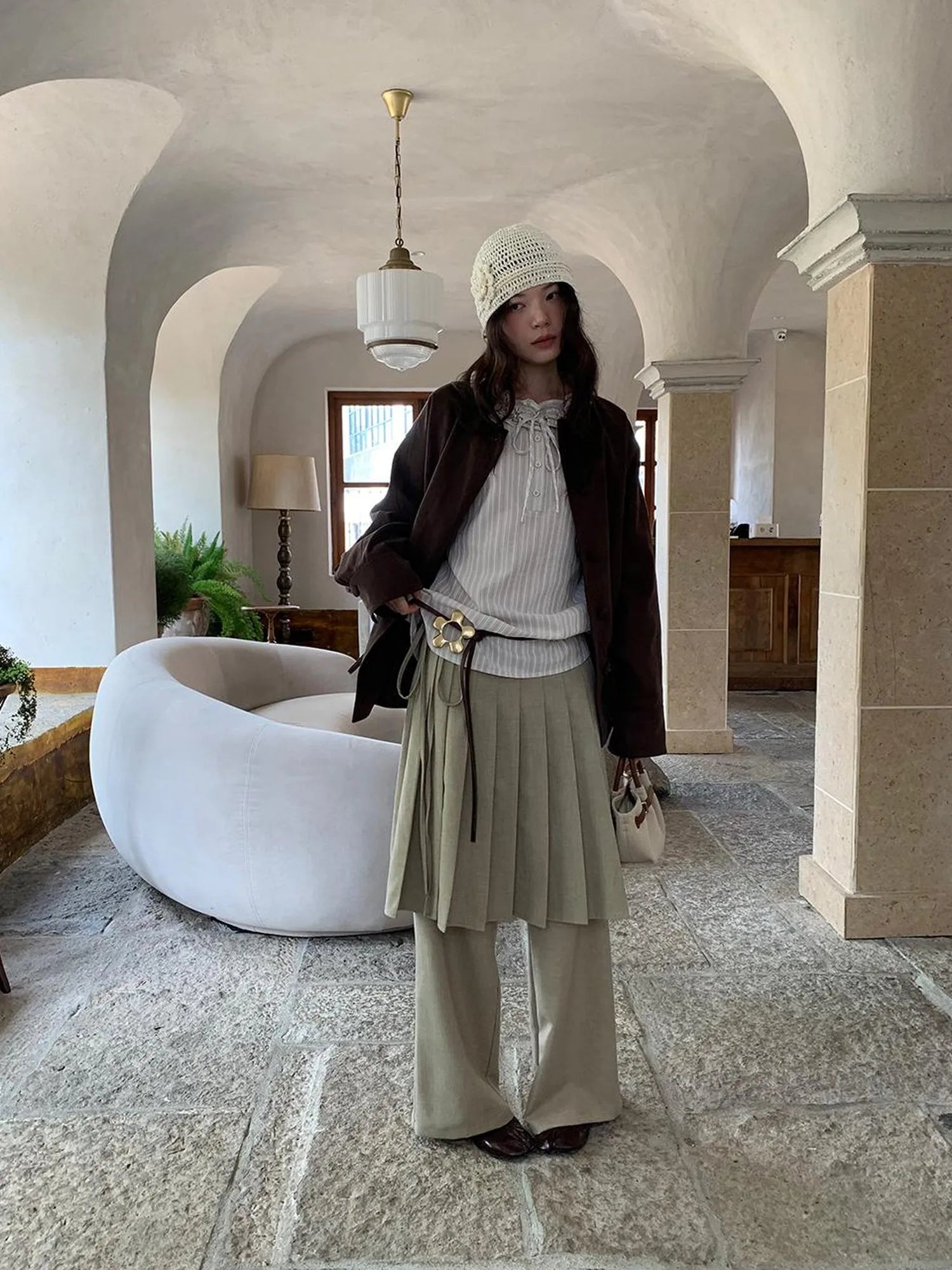 Pleated Palazzo Pants With Flowy Straight Leg Design