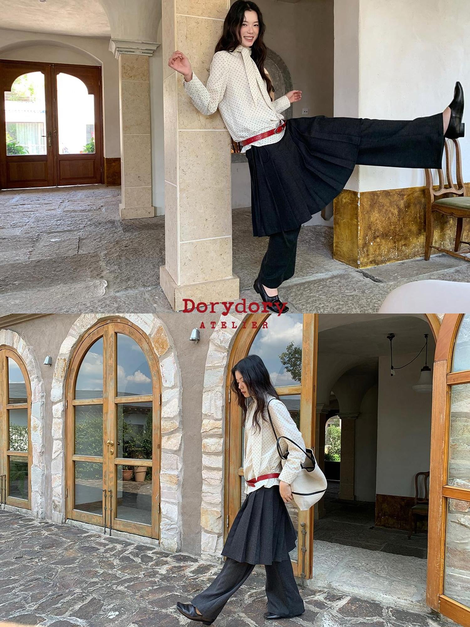 Dorydory Pleated Palazzo Pants With Flowy Straight Leg Design