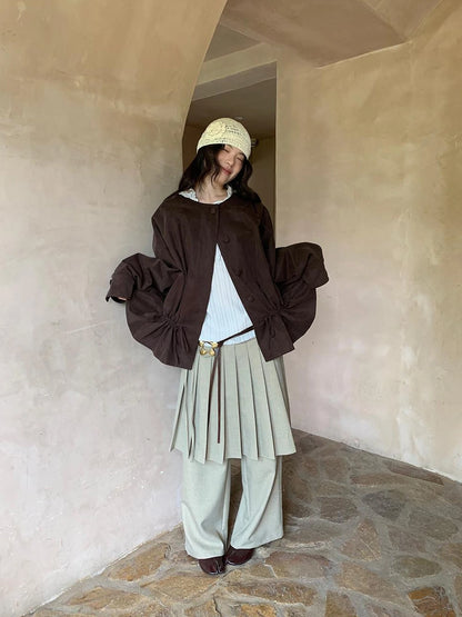 Pleated Palazzo Pants With Flowy Straight Leg Design