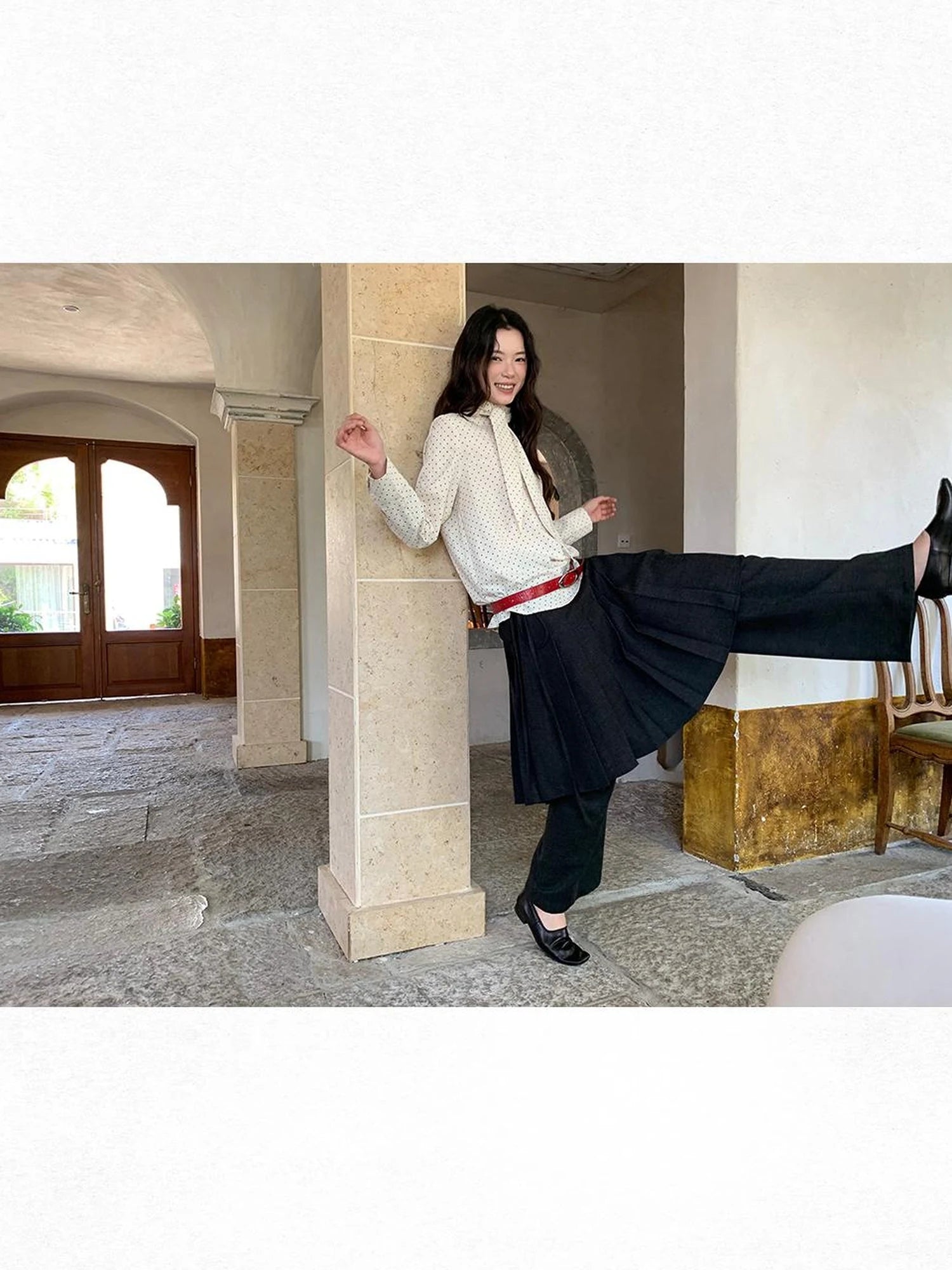 Pleated Palazzo Pants With Flowy Straight Leg Design