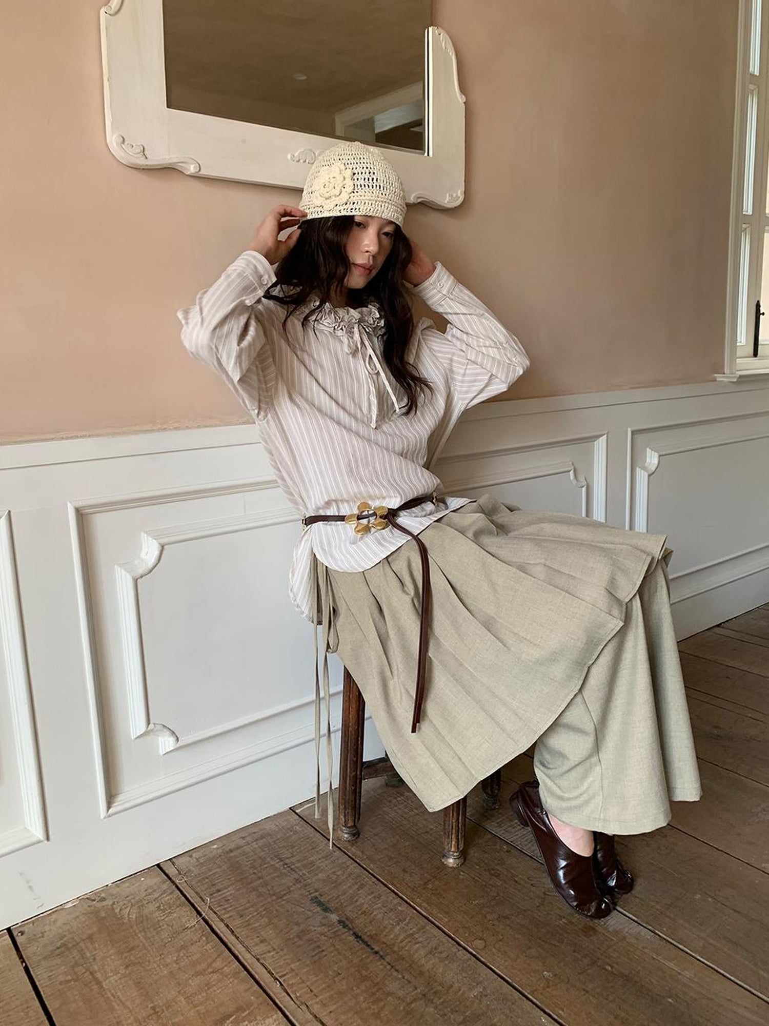 Dorydory Pleated Palazzo Pants With Flowy Straight Leg Design
