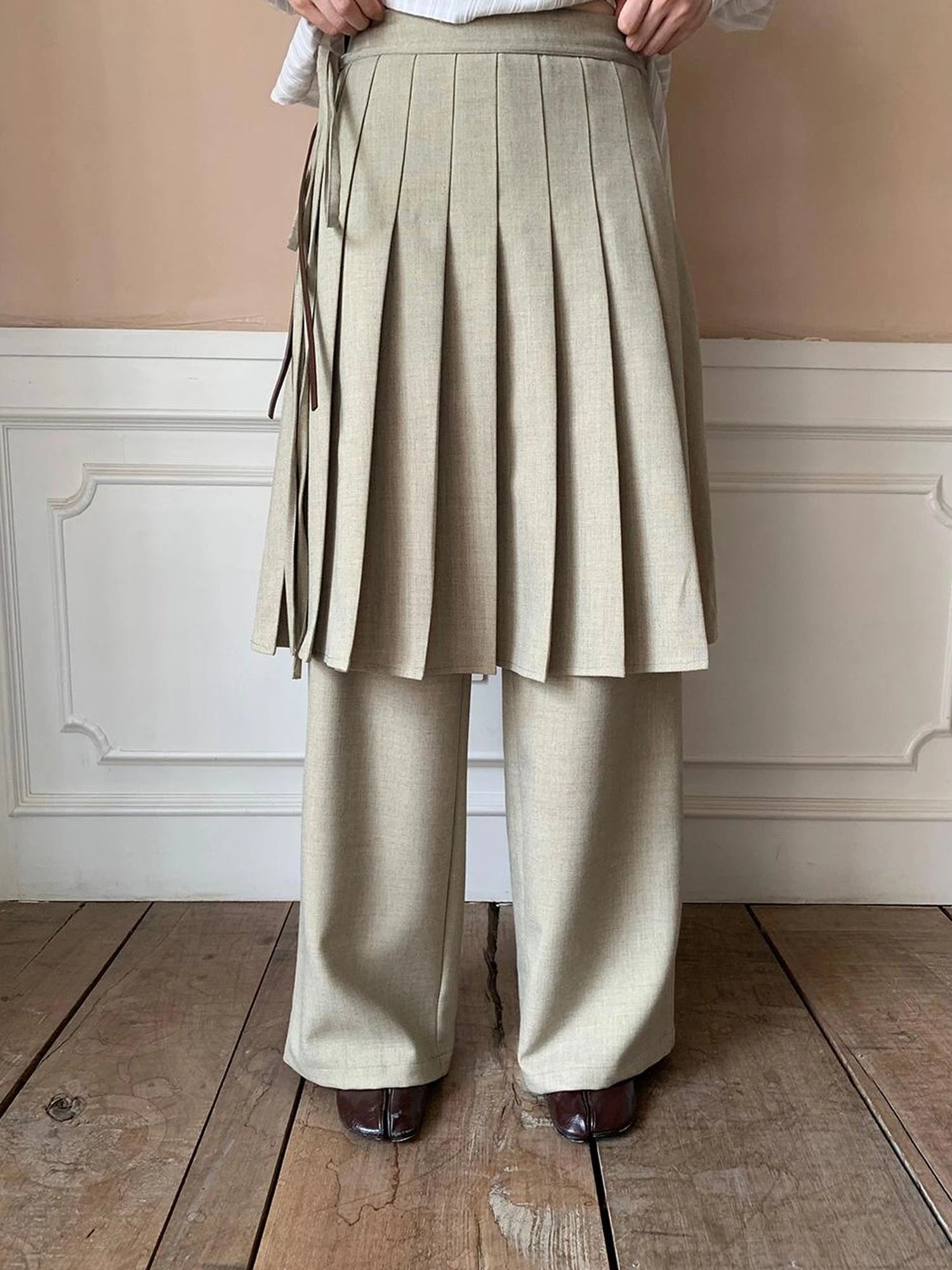 Pleated Palazzo Pants With Flowy Straight Leg Design