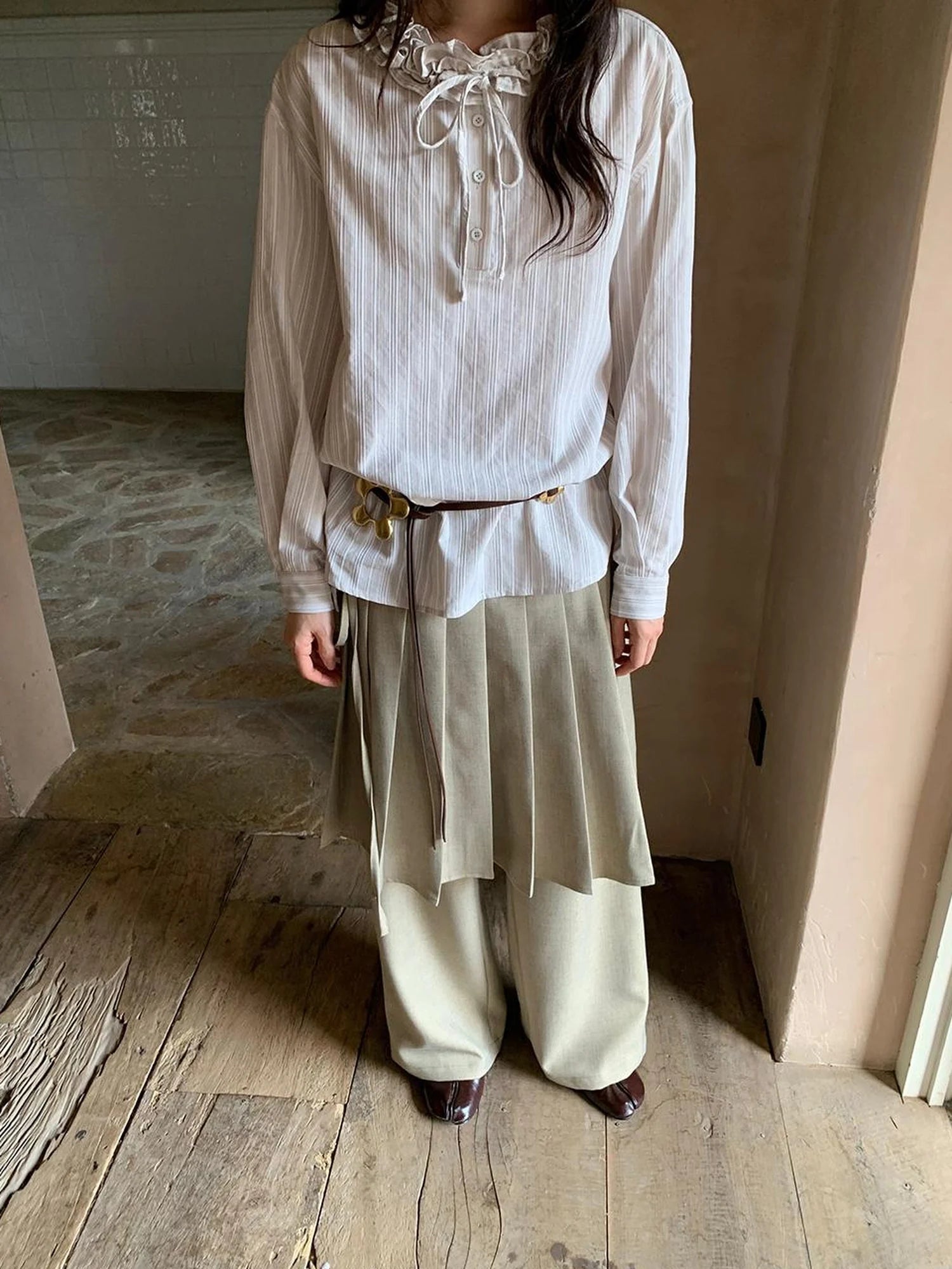 Pleated Palazzo Pants With Flowy Straight Leg Design