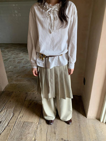 Pleated Palazzo Pants With Flowy Straight Leg Design
