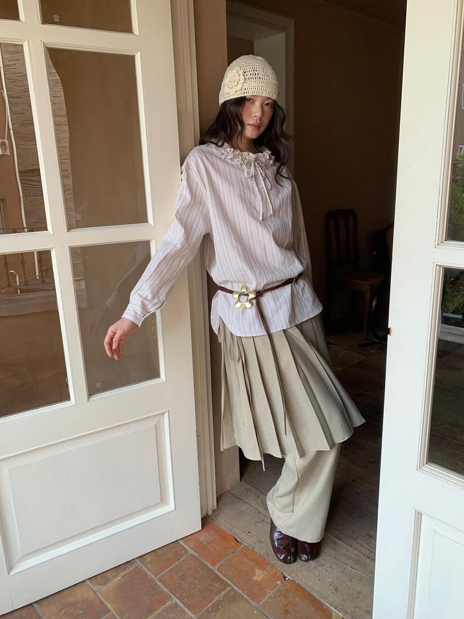 Dorydory Pleated Palazzo Pants With Flowy Straight Leg Design