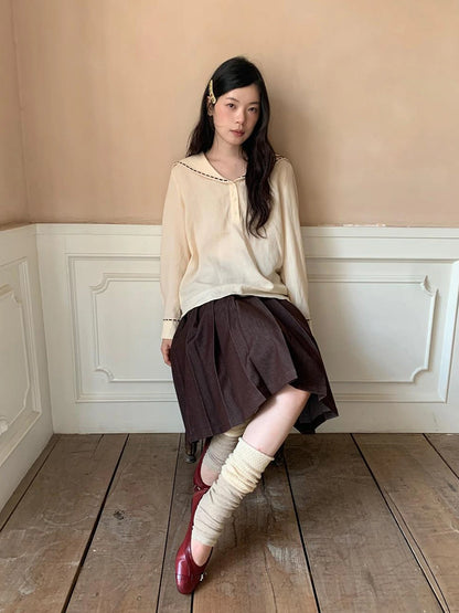 Pleated Side Pocket Midi Skirt