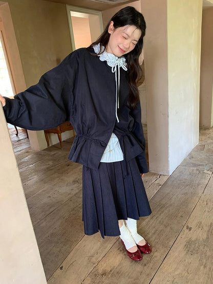 Pleated Side Pocket Midi Skirt