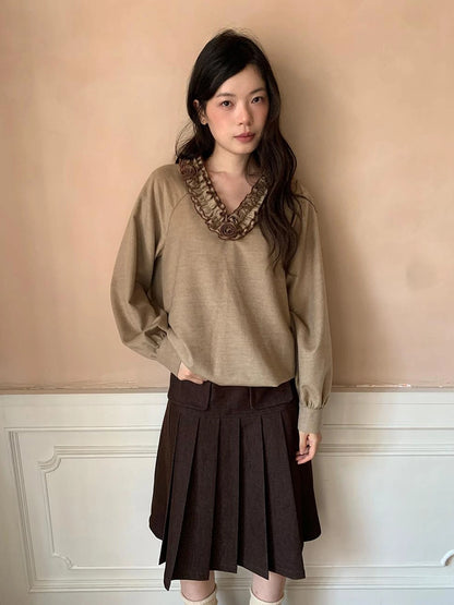 Pleated Side Pocket Midi Skirt