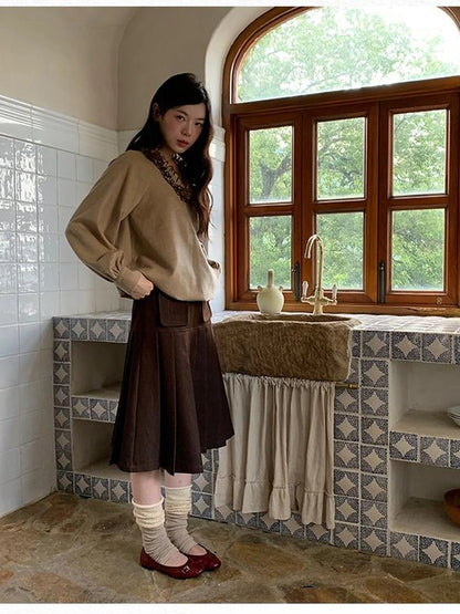 Pleated Side Pocket Midi Skirt