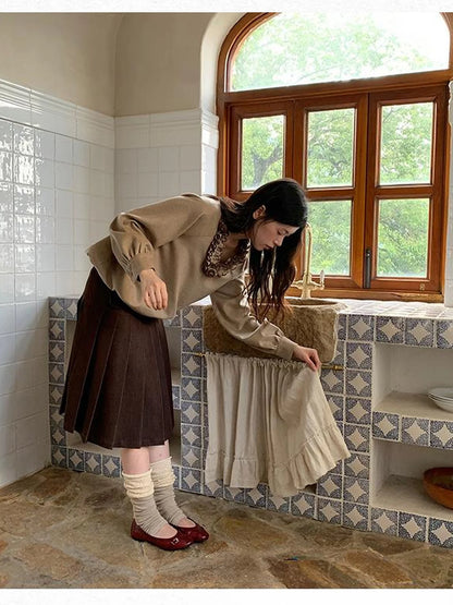 Pleated Side Pocket Midi Skirt