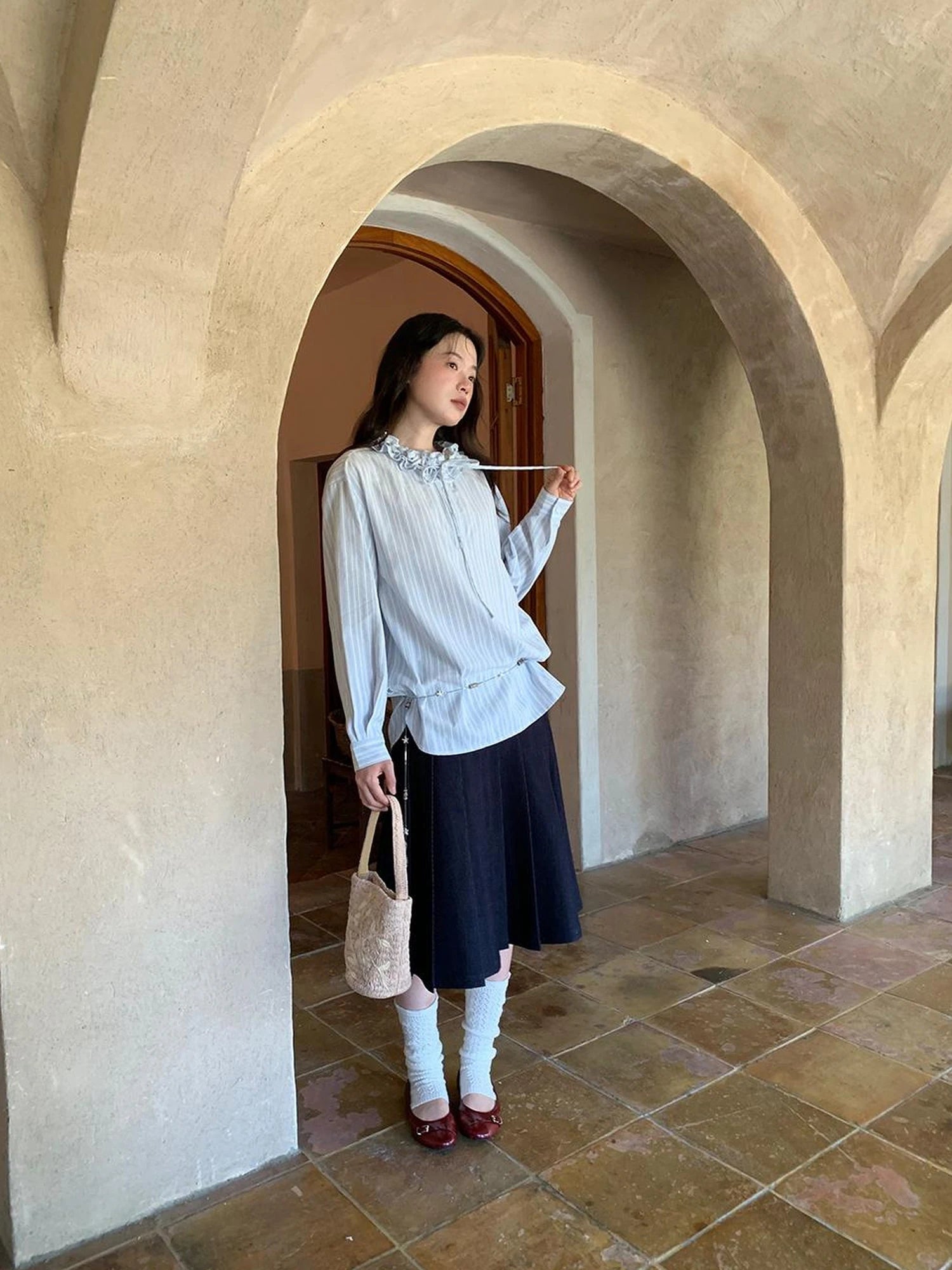 Pleated Side Pocket Midi Skirt