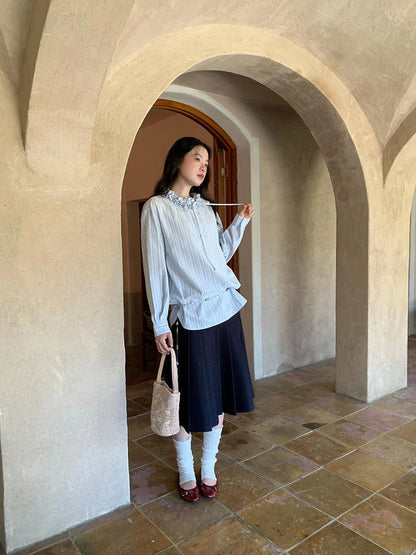 Pleated Side Pocket Midi Skirt