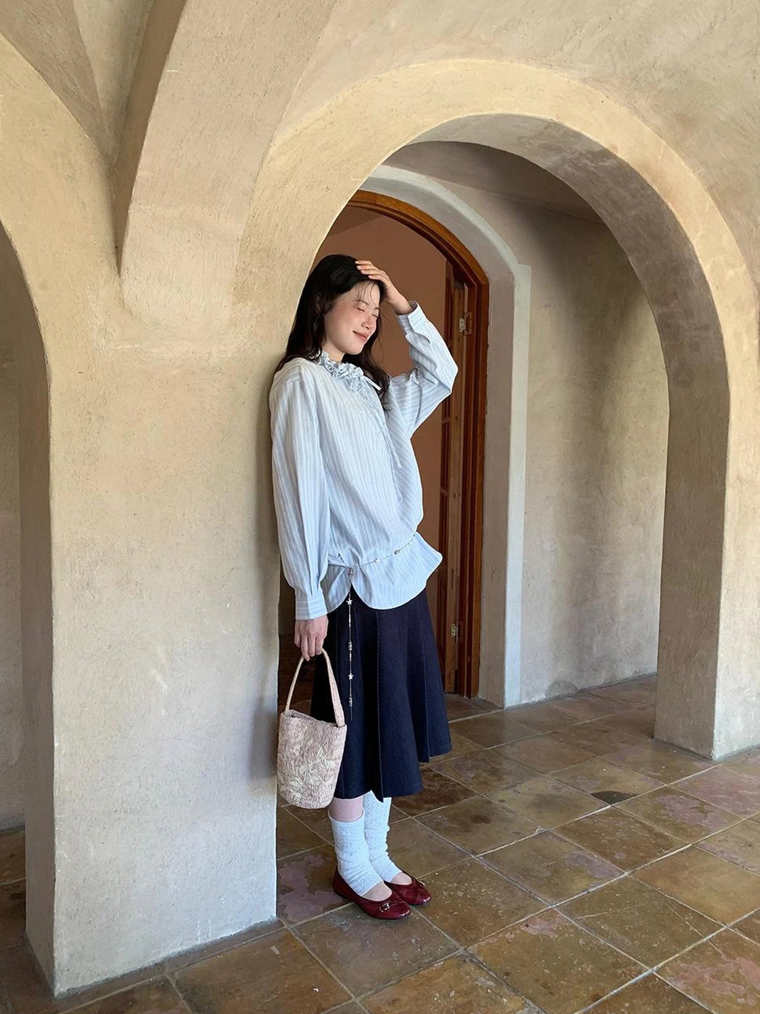 Pleated Side Pocket Midi Skirt