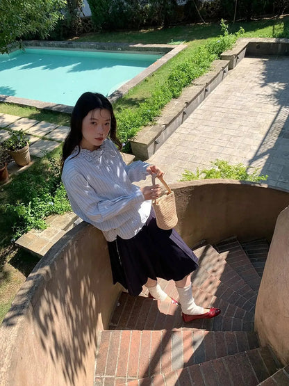 Pleated Side Pocket Midi Skirt