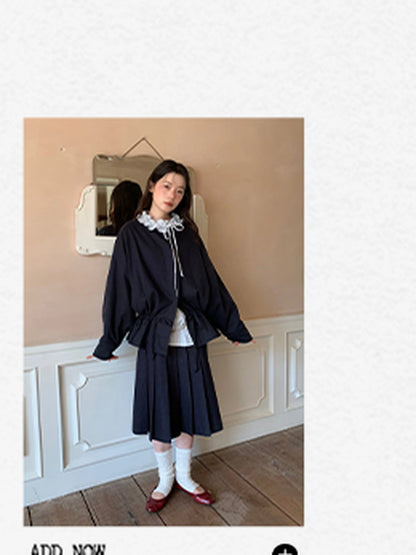 Pleated Side Pocket Midi Skirt