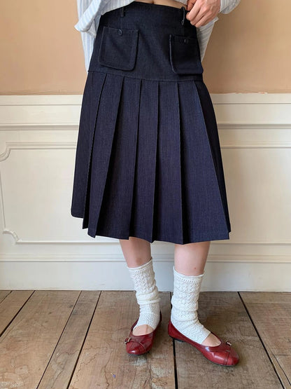 Pleated Side Pocket Midi Skirt