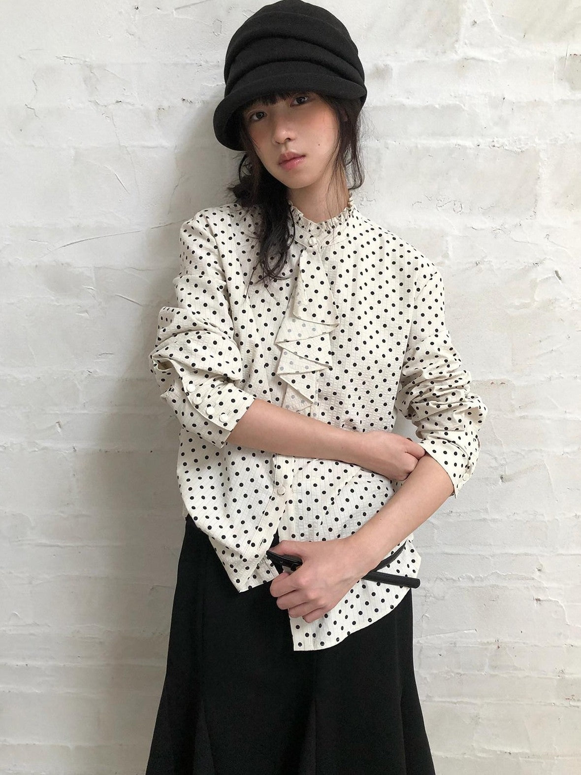 Dorydory Polka Dot Scarf Collar French Vintage Women&