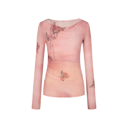 Dorydory_Red_Mesh_Drape_Neckline_Women&