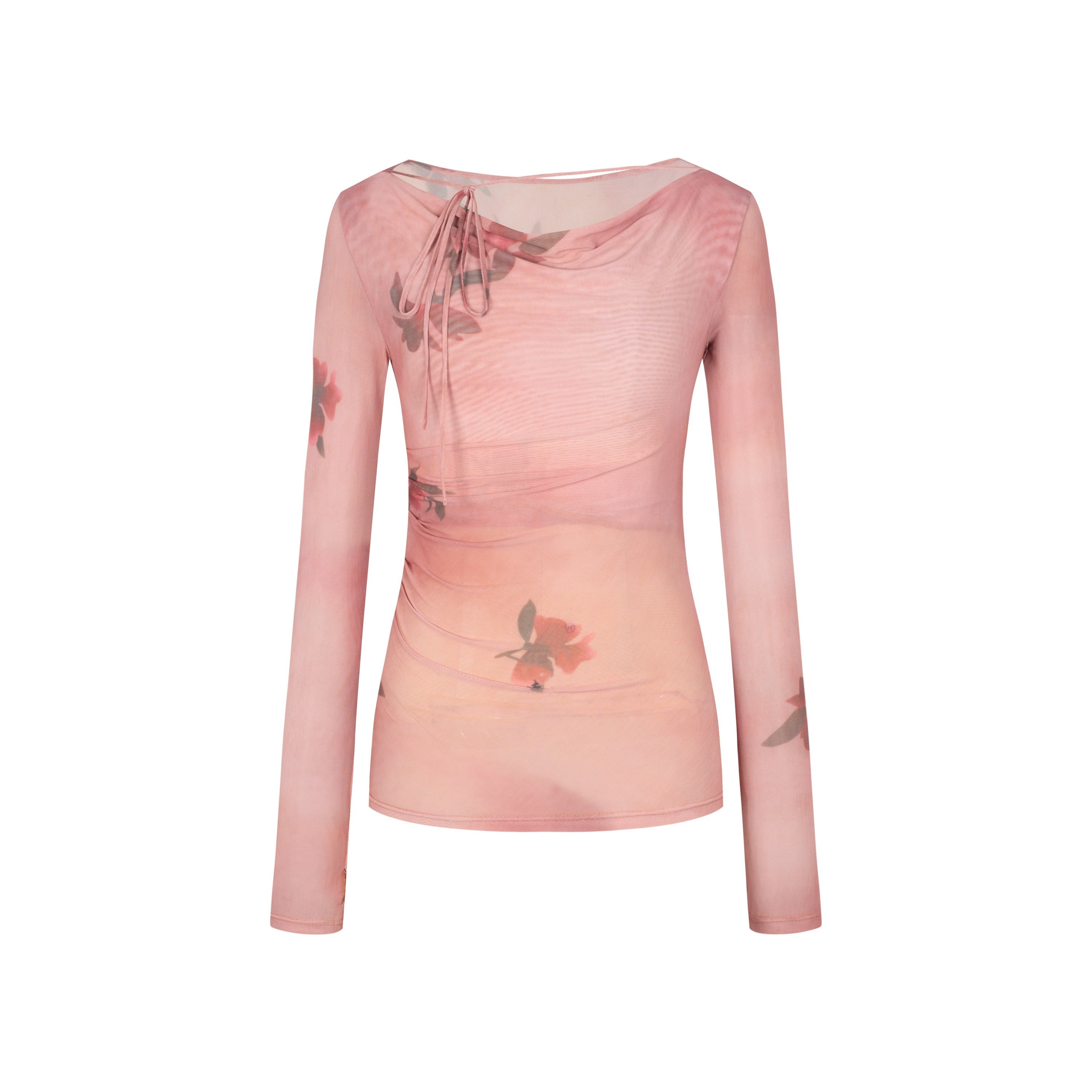 Dorydory_Red_Mesh_Drape_Neckline_Women&
