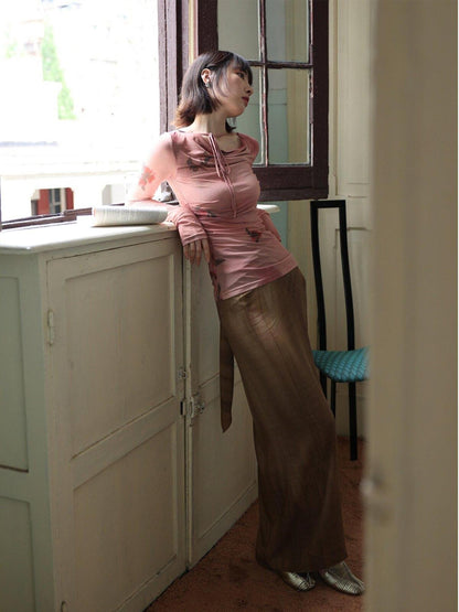 Dorydory Red Mesh Drape Neckline Women&
