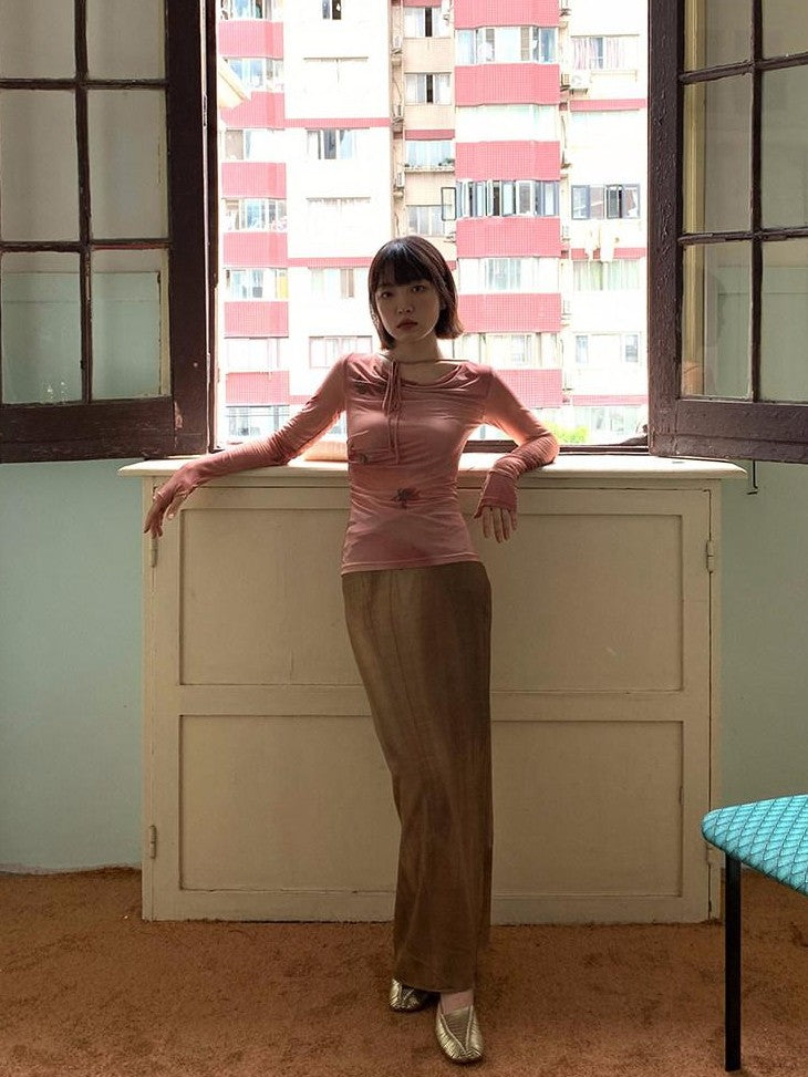 Dorydory Red Mesh Drape Neckline Women&