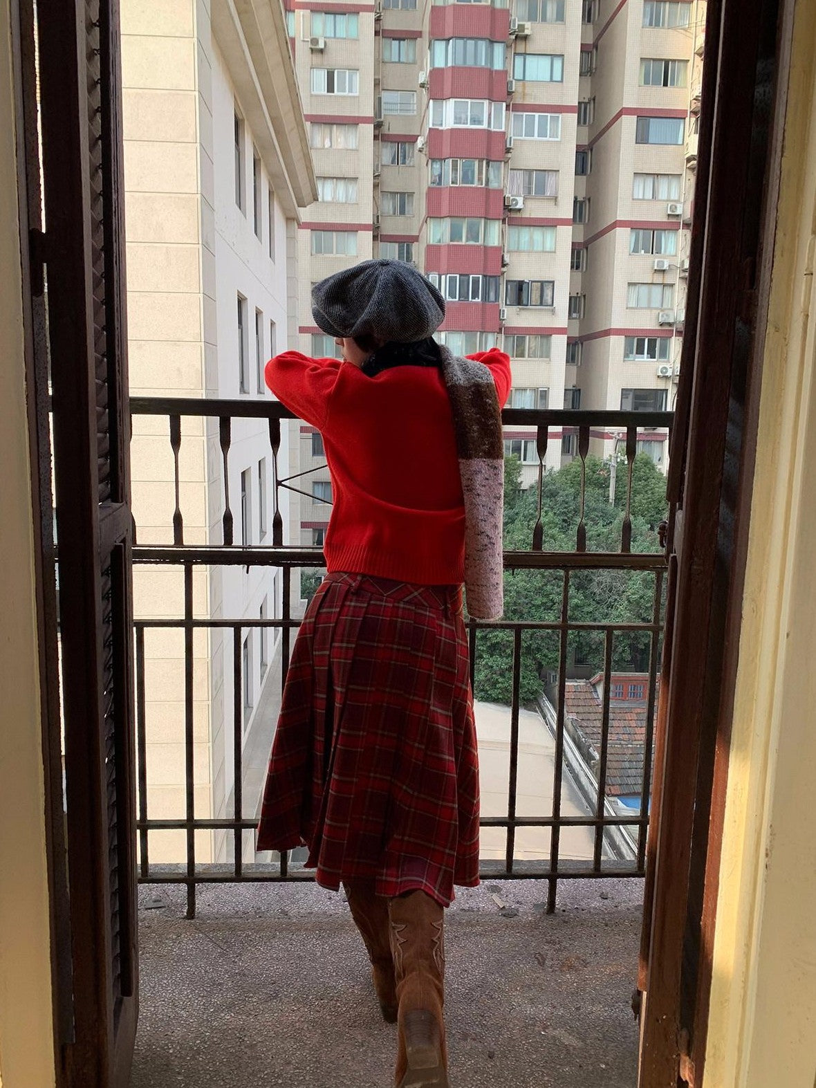 Dorydory Red Plaid Midi Flared A Line Full Hem Women&